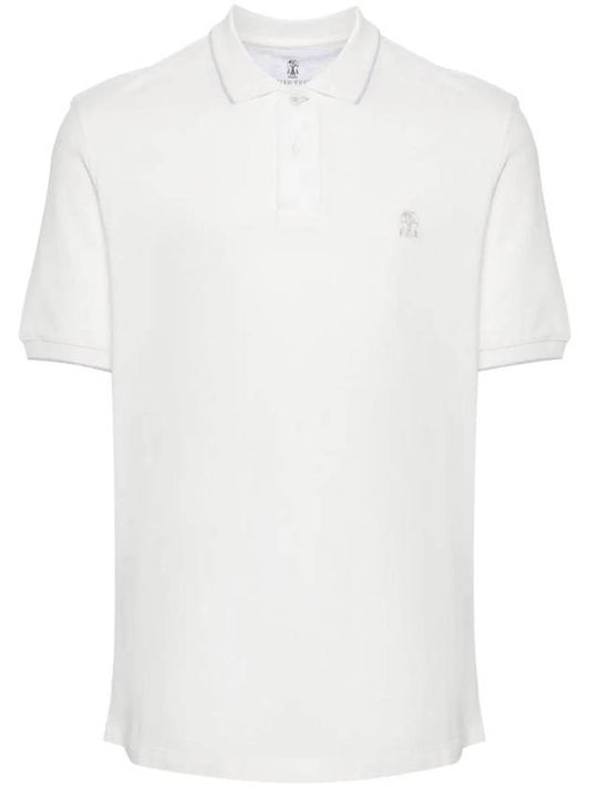 Embroidered Logo Short Sleeve Polo Shirt White - BRUNELLO CUCINELLI - BALAAN 1