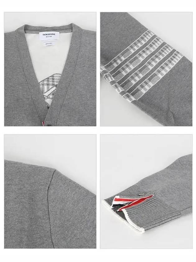 Men's Diagonal Plain Jacquard V-Neck Cardigan Light Grey - THOM BROWNE - BALAAN 5