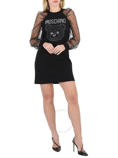 Women s Short Midi Dress Moschino Ladies Black Crystal Teddy Mesh Brand Size 38 US 4 - MOSCHINO - BALAAN 2