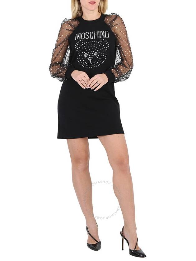 Women s Short Midi Dress Moschino Ladies Black Crystal Teddy Mesh Brand Size 38 US 4 - MOSCHINO - BALAAN 1