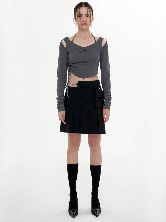 Pocket Detail Chain A Line Skirt Black - JINJUSE - BALAAN 1