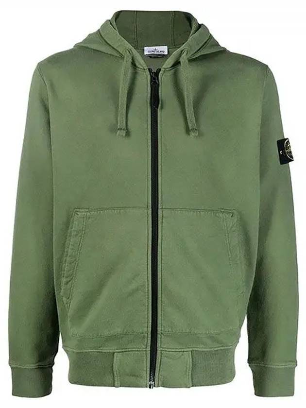 Wappen Patch Cotton Fleece Zip Up Hoodie Olive - STONE ISLAND - BALAAN 2