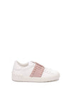 Rockstud Untitled Leather Low Top Sneakers White Pink - VALENTINO - BALAAN 1