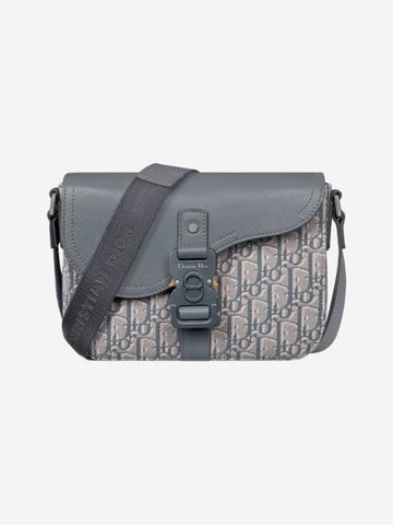 Saddle Small Flap Grained Calfskin Messenger Bag Deep Grey - DIOR - BALAAN 1