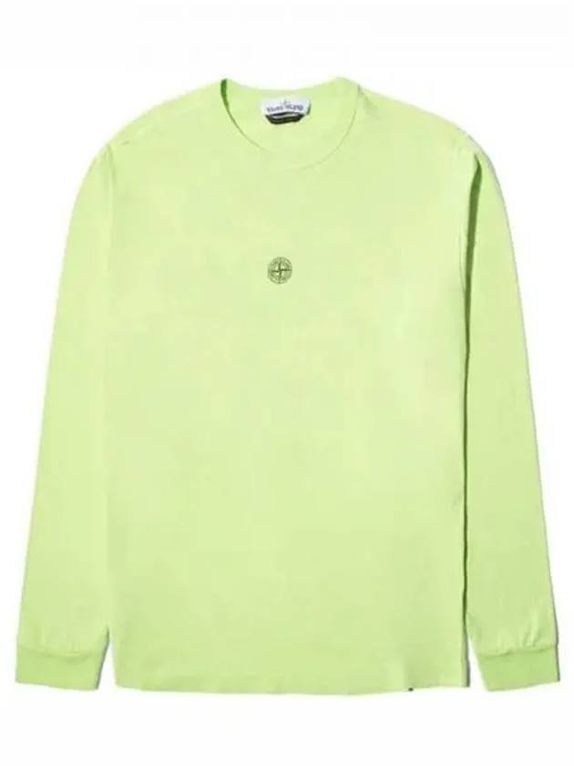 Men's Blur Logo Round Long Sleeve T-Shirt Lime - STONE ISLAND - BALAAN 2