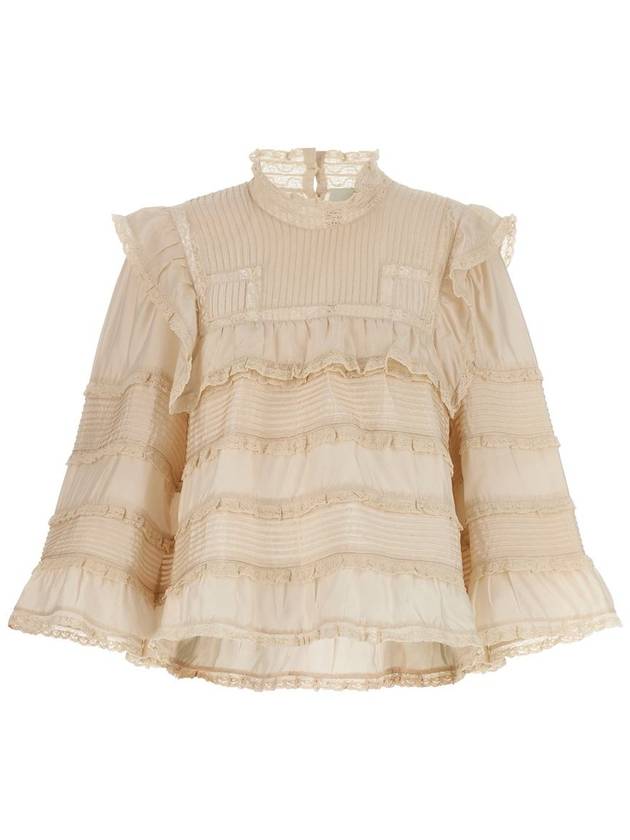 Zalmara Lace Striped Silk Blouse Beige - ISABEL MARANT - BALAAN 2