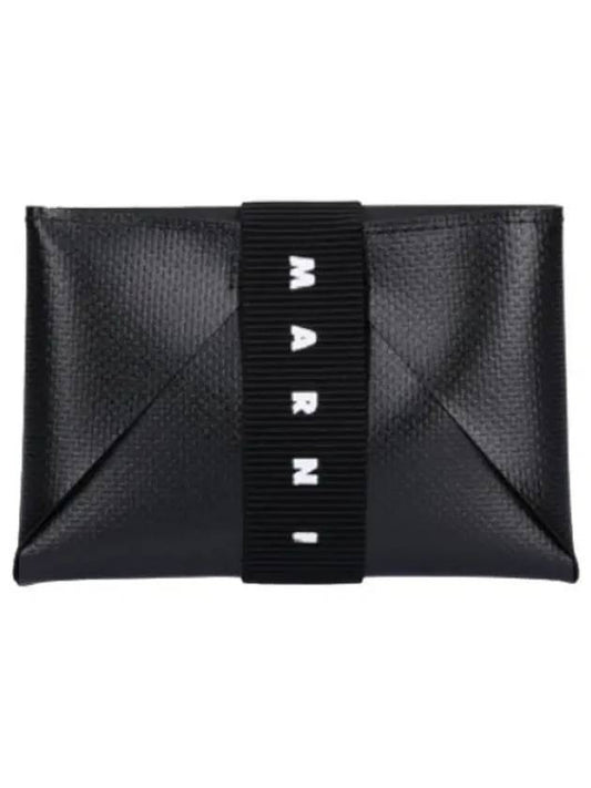 Logo Banded Card Holder Black Wallet - MARNI - BALAAN 1