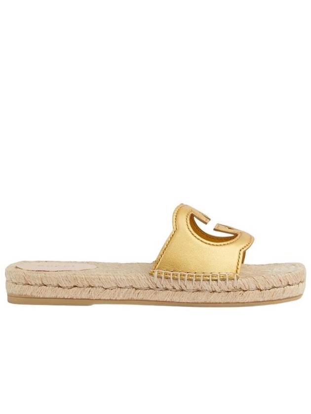 Interlocking G Cutout Slide Sandals Metallic Gold - GUCCI - BALAAN 1