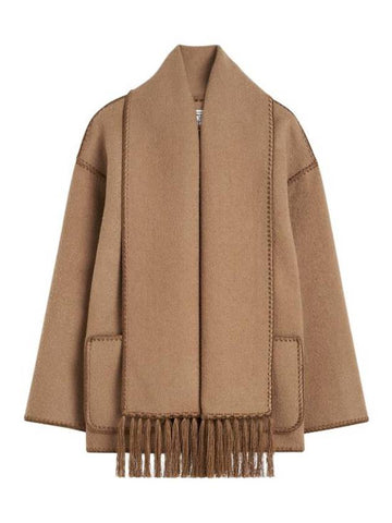 Embroidered Scarf Jacket Camel - TOTEME - BALAAN 1