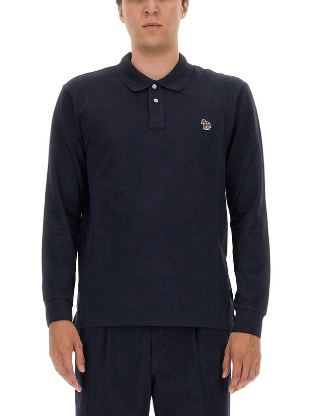 Zebra Patch Long Sleeve Polo Shirt Navy - PAUL SMITH - BALAAN 2