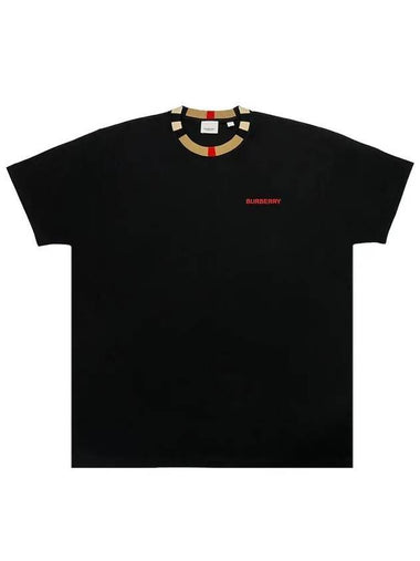 Icon Stripe Neck Short Sleeve T-Shirt Black - BURBERRY - BALAAN 1