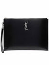 Monogram Silver Logo Clutch Bag Black - SAINT LAURENT - BALAAN 3