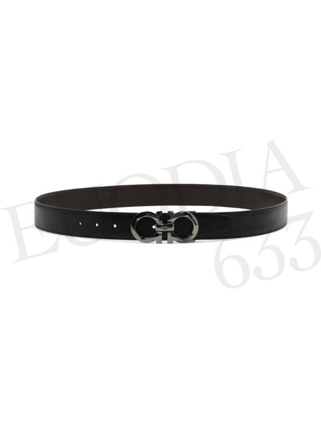 Silver Gancini Reversible Leather Belt Black - SALVATORE FERRAGAMO - BALAAN 4