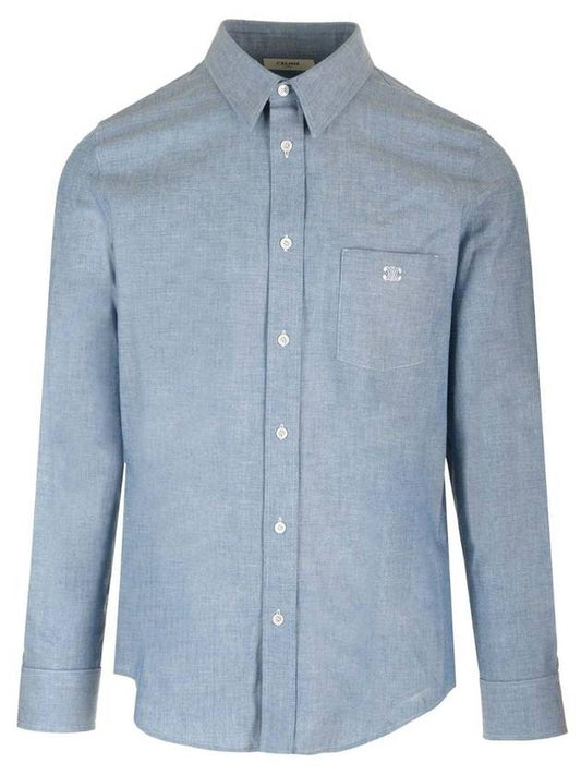 Rouge Light Chambray Cotton Long Sleeve Shirt Blue - CELINE - BALAAN 1