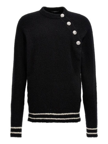 striped button detail crew neck knit top black - BALMAIN - BALAAN 1