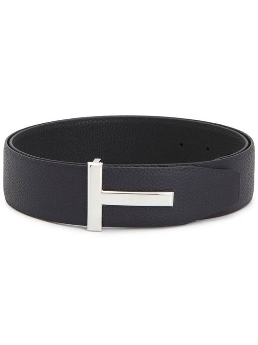 Sliver Soft Grain Leather T Icon Belt Dark Navy Black - TOM FORD - BALAAN 2