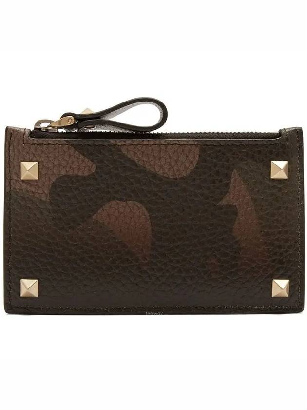 Rockstud Camouflage Zippered Leather Card Holder MY0P0540VXM Y28 - VALENTINO - BALAAN 1