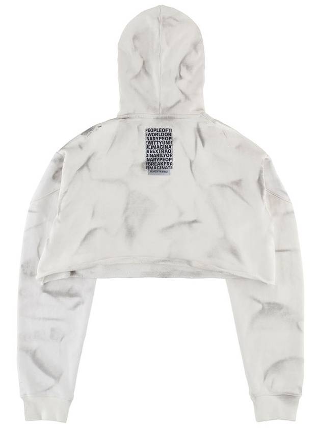 Crop Damaged Hoodie White - PEOPLE OF THE WORLD - BALAAN 3