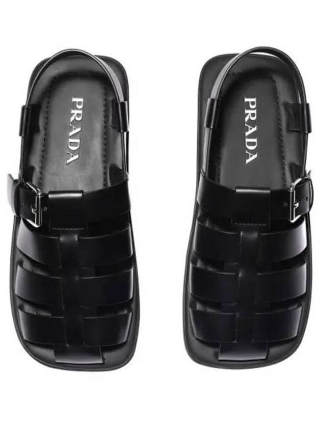 Crisscross Bands Brushed Leather Sandals Black - PRADA - BALAAN 2