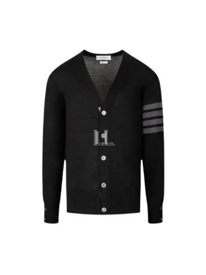 Men's Classic V-neck Merino Wool Cardigan Black - THOM BROWNE - BALAAN 2