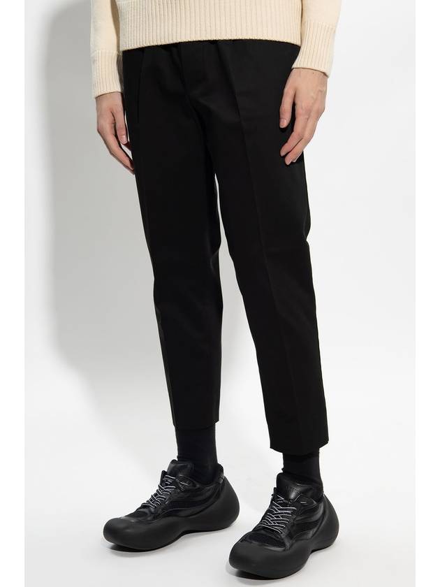 Men's Elastic Cotton Crop Straight Pants Black - AMI - BALAAN 4