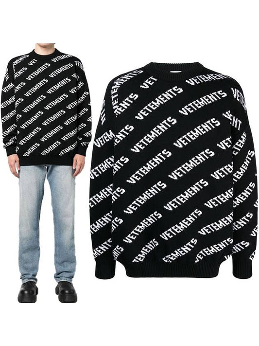 Overfit All-Over Logo Knit Top Black - VETEMENTS - BALAAN 2