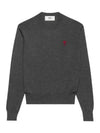 Heart Embroidered Logo Crew Neck Knit Top Heather Grey - AMI - BALAAN 3