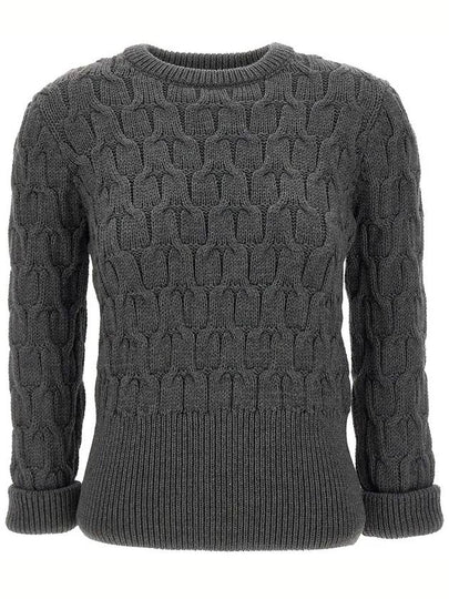 Merino Crisscross Cable Stitch Crewneck Knit Top Grey - THOM BROWNE - BALAAN 2