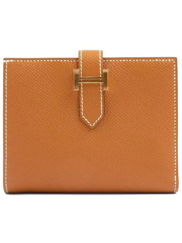 Bean Compact Half Wallet Gold Plated H039790CC - HERMES - BALAAN 1