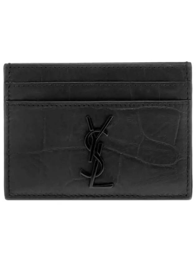 Monogram Crocodile Leather Card Wallet Black - SAINT LAURENT - BALAAN 2