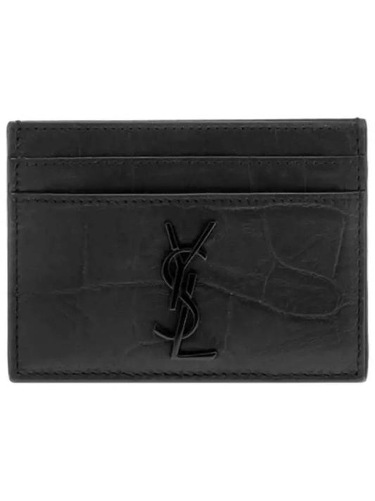 Monogram Crocodile Leather Card Wallet Black - SAINT LAURENT - BALAAN 2