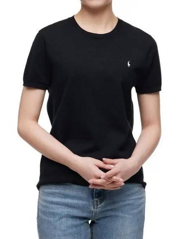 W Cotton Blend Short Sleeve Sweater Black - POLO RALPH LAUREN - BALAAN 1