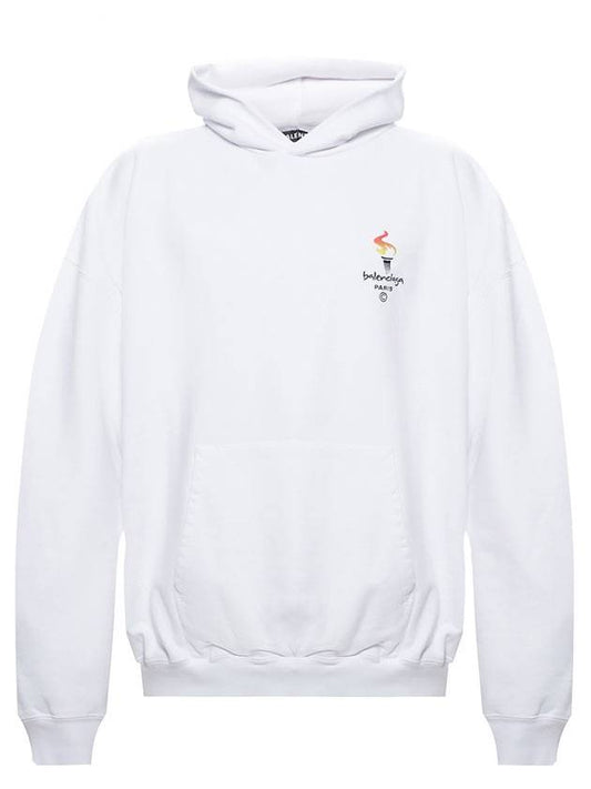 Embroidered Flame Logo Hoodie White - BALENCIAGA - BALAAN 1