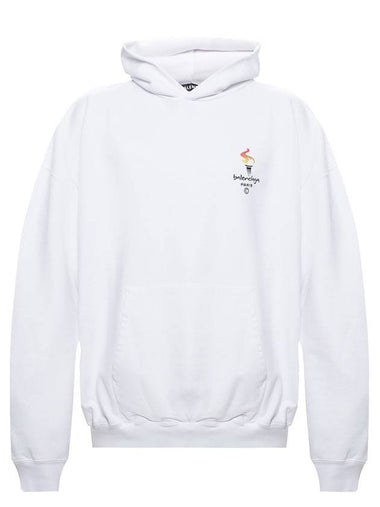 Embroidered Flame Logo Hoodie White - BALENCIAGA - BALAAN 1