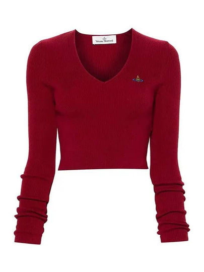 Bea Crop V-Neck Knit Top Wine - VIVIENNE WESTWOOD - BALAAN 2