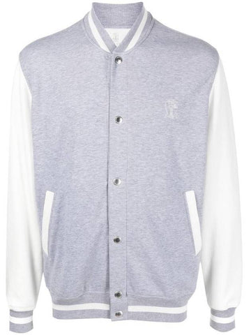 Varsity Embroidered Logo Cotton Jacket Grey - BRUNELLO CUCINELLI - BALAAN 1