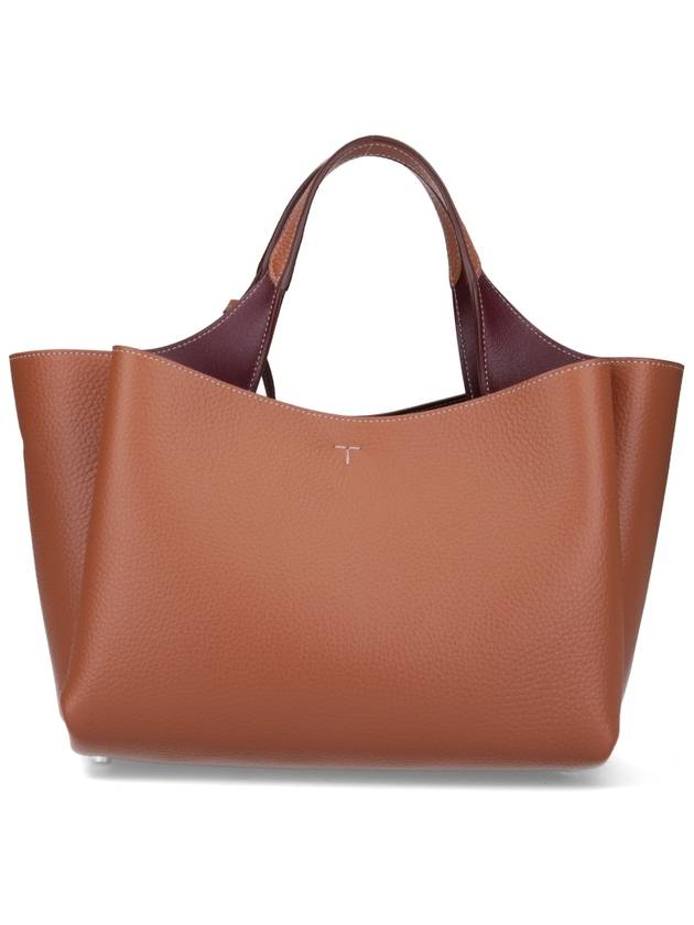 T Timeless Leather Small Tote Bag Brown - TOD'S - BALAAN 4