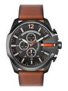 Mega Chief 51mm Black Burnished Leather Watch Brown - DIESEL - BALAAN 2