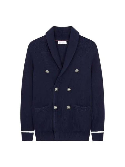 City Village 8th Anniversary 10 e Point 9 8 Men s Ribbed Shawl Lapel Double Jacket Navy 270828 - BRUNELLO CUCINELLI - BALAAN 1