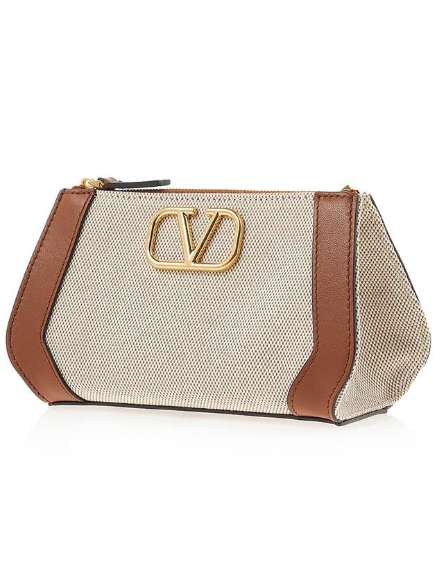 V Logo Signature Pouch Bag Beige Brown - VALENTINO - BALAAN 3