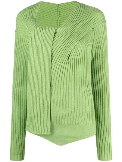 Women's Knot Detail Ribbed Knit Top Green - MSGM - BALAAN 2