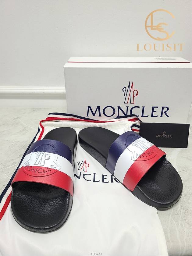 Used luxury goods Lewis It 43 Moncler black three stripe banding logo basil slippers - MONCLER - BALAAN 7