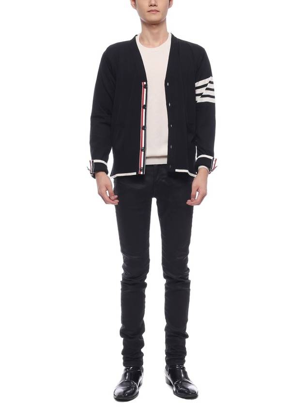 Wool 4-Bar Cardigan Black - THOM BROWNE - BALAAN 4