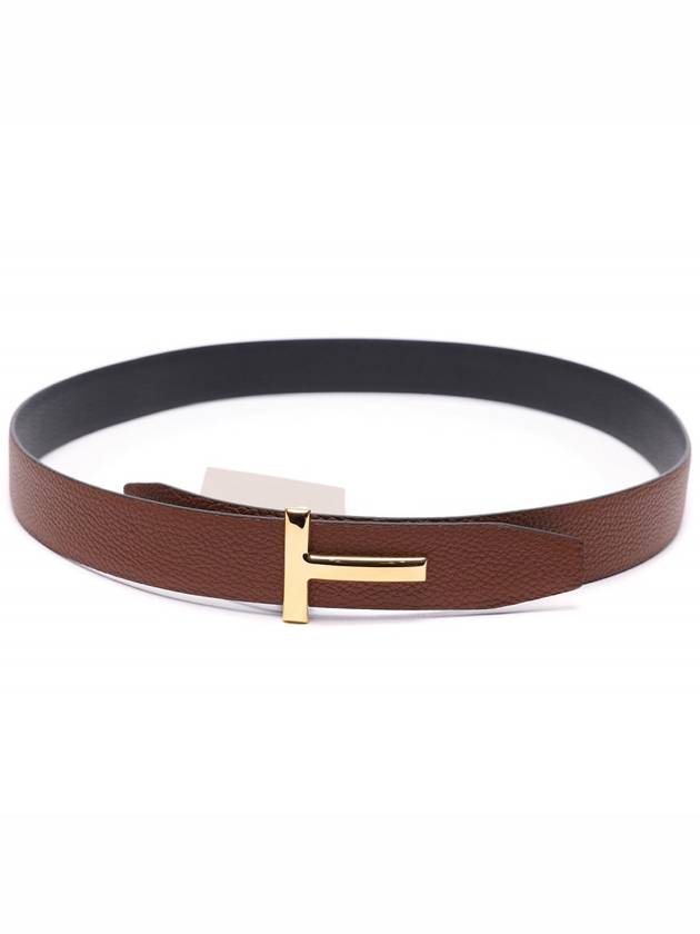 T Logo Reversible Leather Belt Black Tan - TOM FORD - BALAAN 5