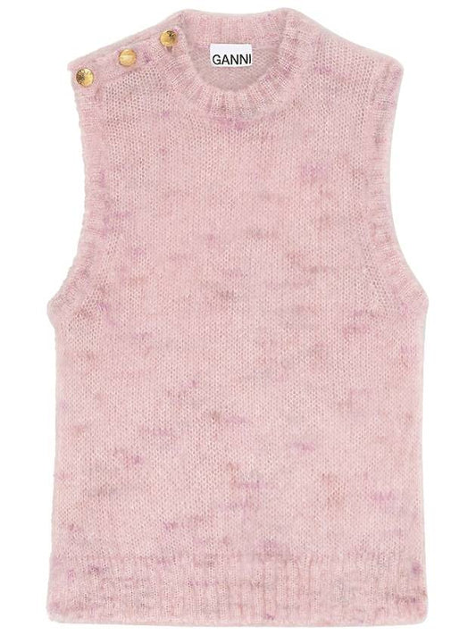 Women's Adoreluxe Brushed Blend Mohair Sleeveless Knit Top Pink - GANNI - BALAAN.