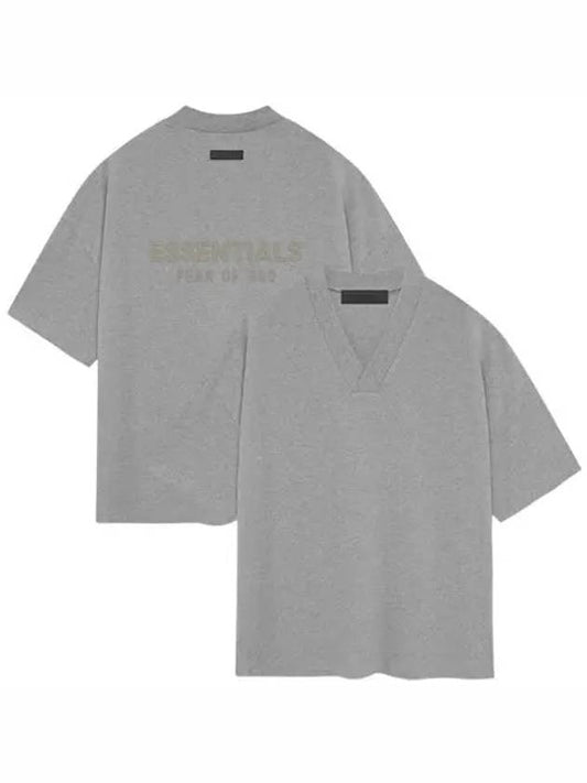 Essential Spring Logo V-Neck Short Sleeve T-Shirt Dark Heather Gray Men's T-Shirt 125SP244213F 123 - FEAR OF GOD - BALAAN 1