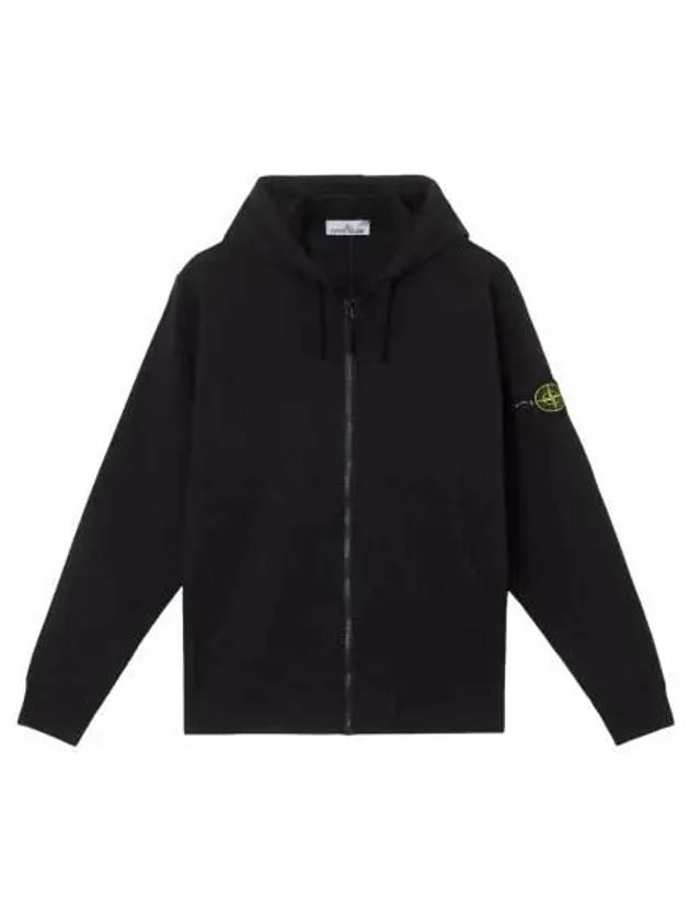 Organic Cotton Fleece Zip-Up Hoodie Black - STONE ISLAND - BALAAN 3