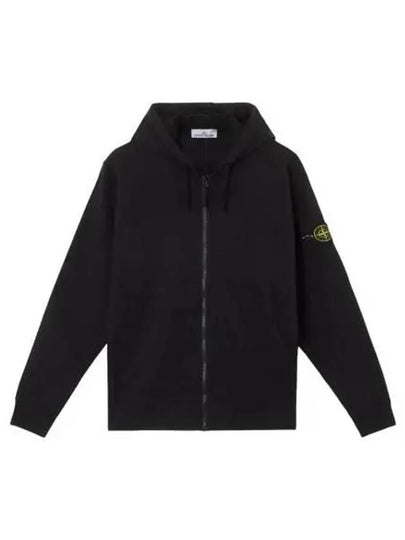 Organic Cotton Fleece Zip-Up Hoodie Black - STONE ISLAND - BALAAN 2