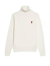 Small Heart Logo Extrafine Merino Wool Turtleneck White - AMI - BALAAN 2