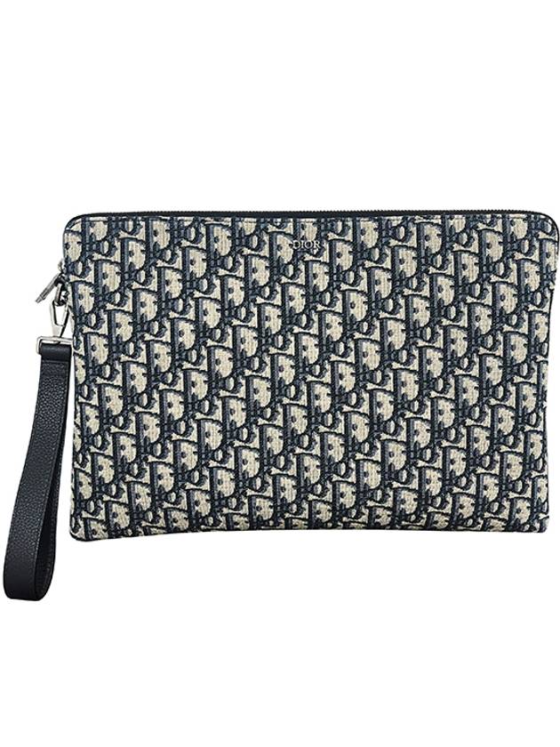 Oblique Zipper Jacquard A4 Pouch Clutch Bag Black Beige - DIOR - BALAAN 2